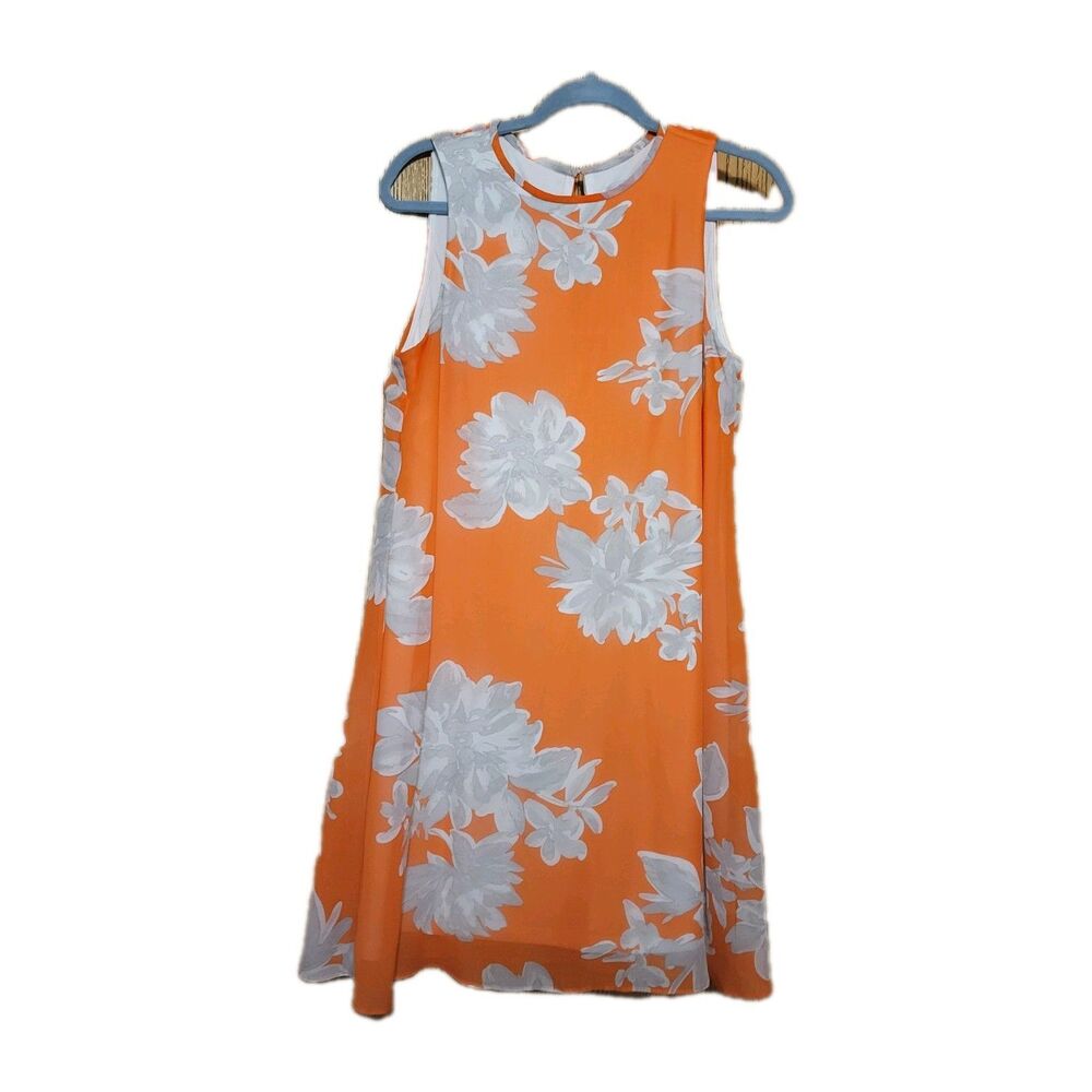 Jessica H Women's Lined Sleeveless Floral A-Line Dress Coral White Size 8